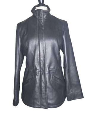 Liz Claiborne Black Genuine Leather Zip Front Jacket Size M